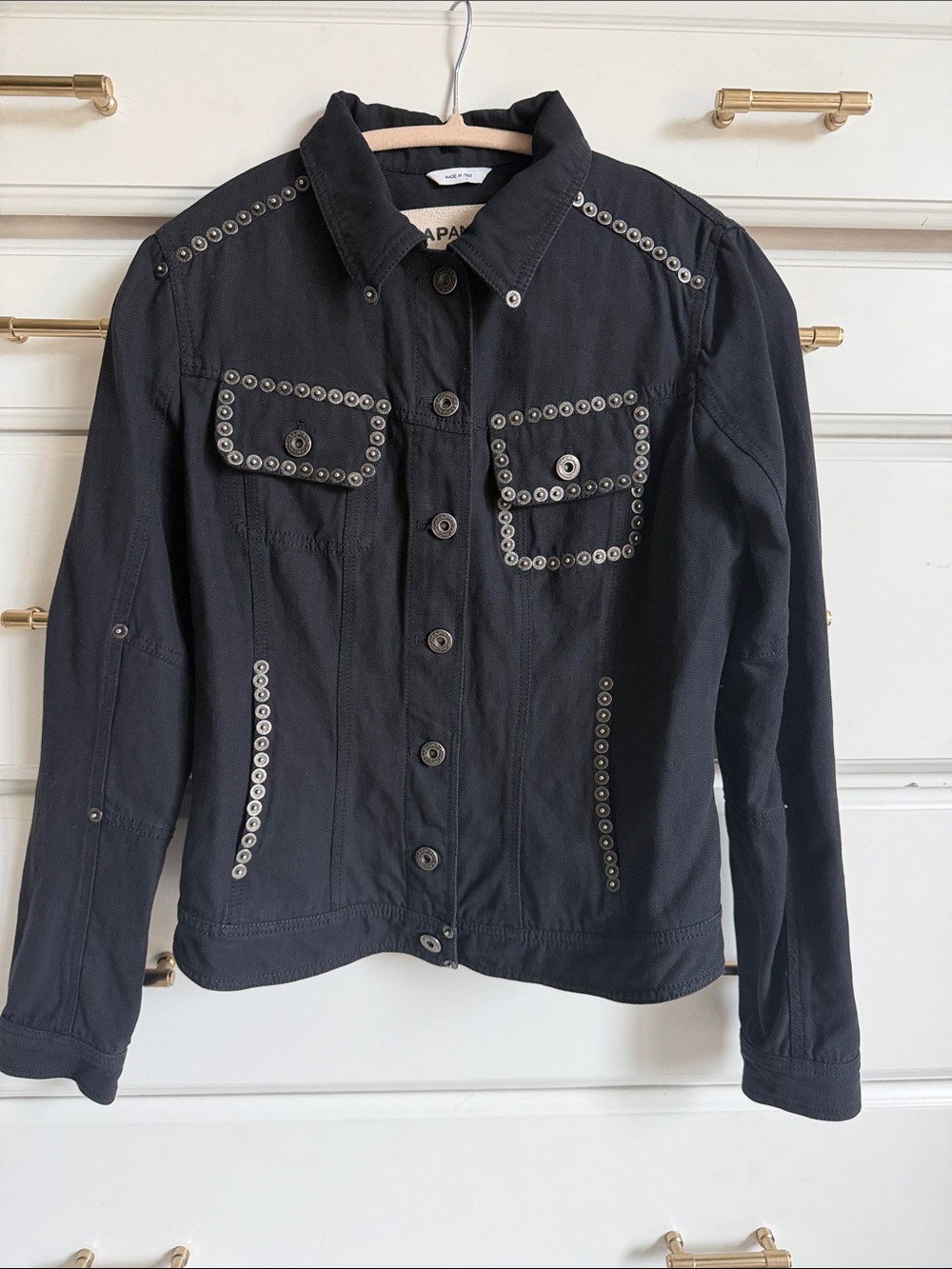 Apparis Black Eyelet-Trim Denim Jacket
